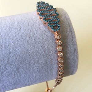 925 Silver turquoise stones slider lock bracelet